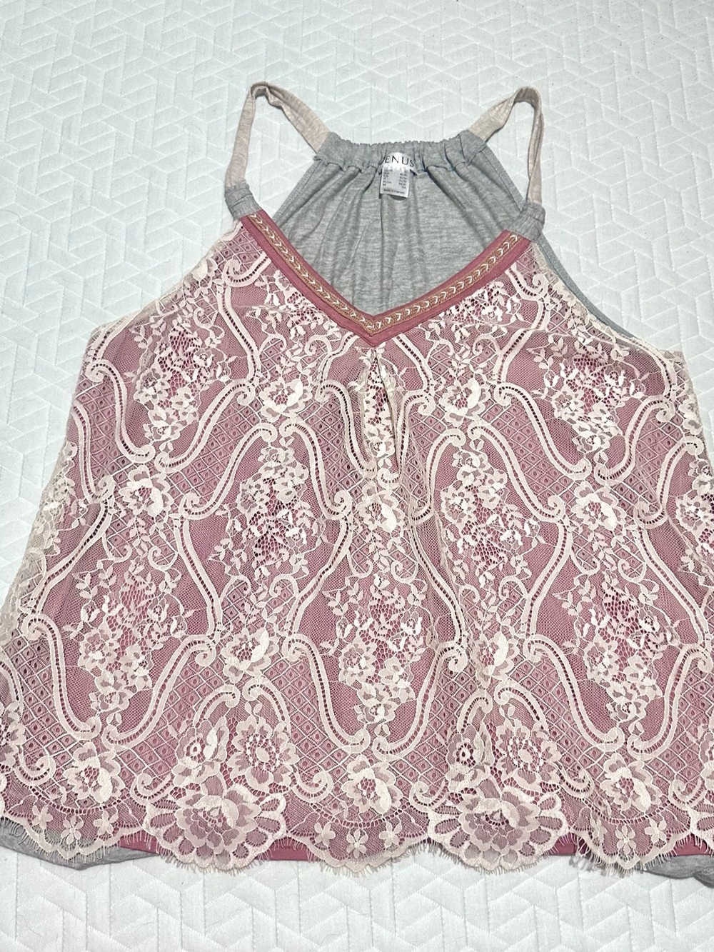 VENUS Blush Pink Lace Overlay Halter Camisole